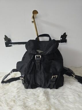 Prada Black Nylon Buckle-Flap Backpack